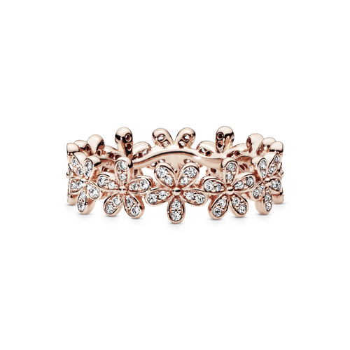 Anillo Campo De Margaritas Deslumbrantes Cz Clara Recubrimiento en Oro Rosa de 14k
