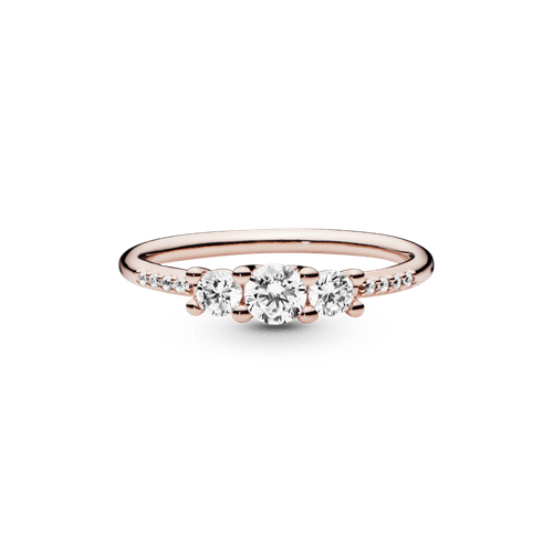 Anillo con tres piedras transparentes Recubrimiento en Oro Rosa de 14k