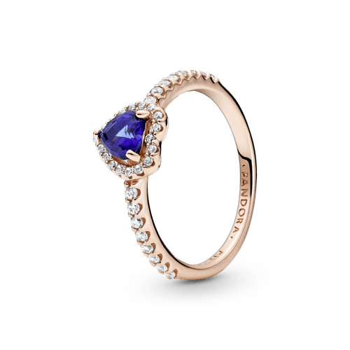 Anillo de corazón elevado azul brillante Recubrimiento en Oro Rosa de 14k