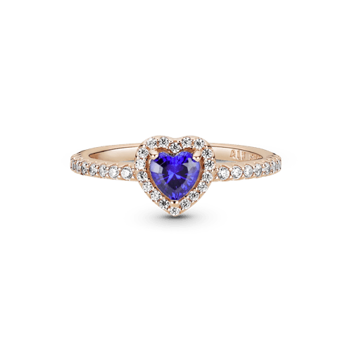 Anillo de corazón elevado azul brillante Recubrimiento en Oro Rosa de 14k