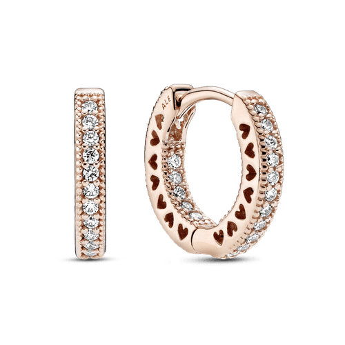 Aretes de aro con corazón pavé Recubrimiento en Oro Rosa de 14k