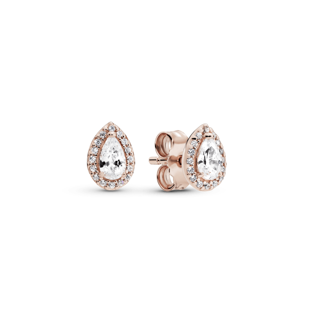 Aretes de botón halo de gota Recubrimiento en Oro Rosa de 14k