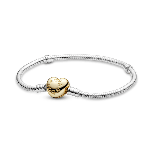 Brazalete Pandora Moments cadena de serpiente con broche de corazón con Recubrimiento en Oro de 14k