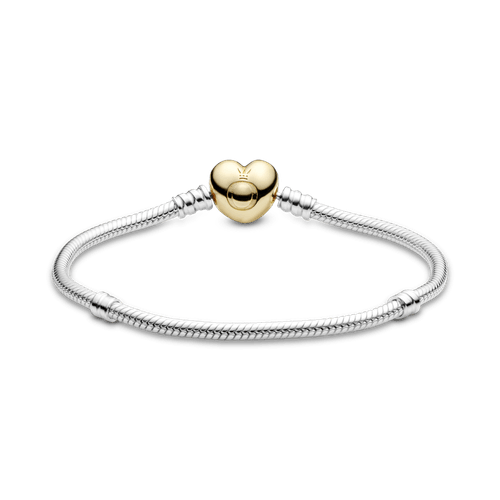 Brazalete Pandora Moments cadena de serpiente con broche de corazón con Recubrimiento en Oro de 14k