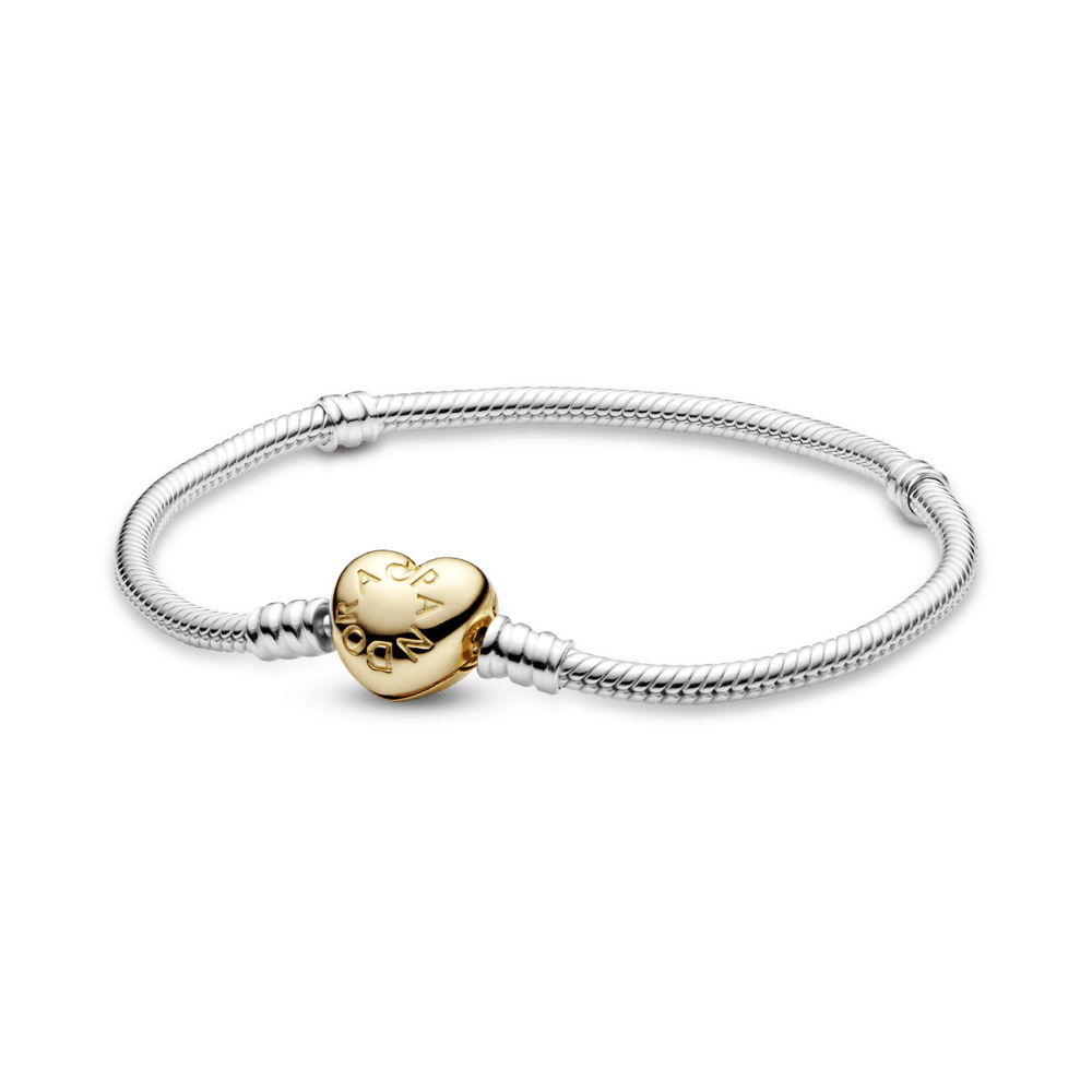 Brazalete Pandora Moments cadena de serpiente con broche corazón Recubrimiento en Oro 14k