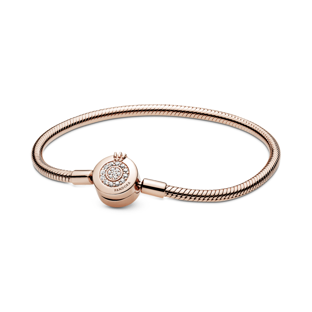 Brazalete Pandora Moments cadena de serpiente Corona O resplandeciente en Recubrimiento Oro Rosa 14k