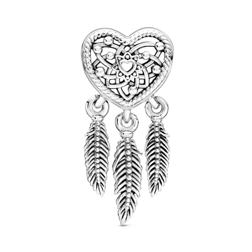 Charm Atrapasueños de corazones y tres plumas