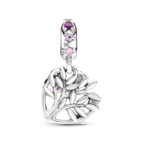 Charm colgante árbol genealógico con corazón rosa