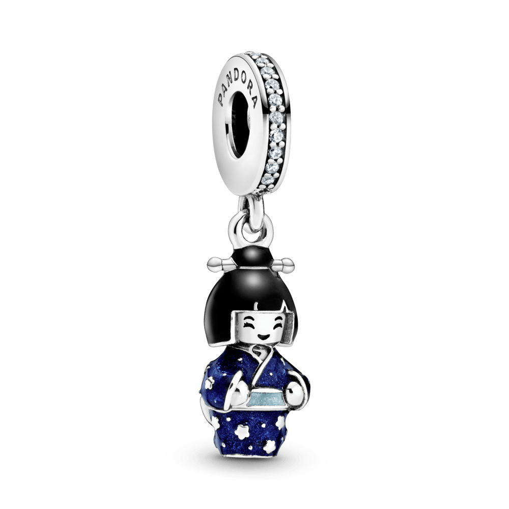 Charm colgante Muñeca japonesa con quimono azul