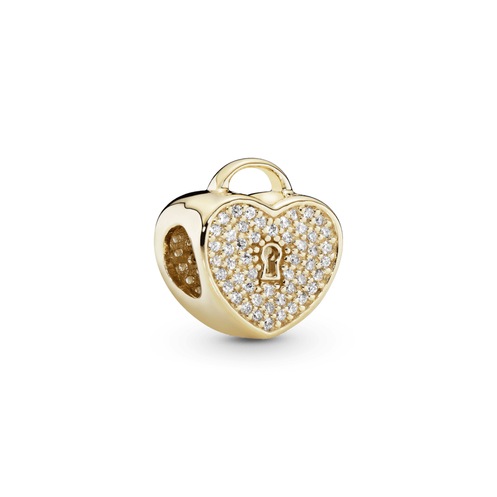Charm de oro candado en forma de corazón con pavé 