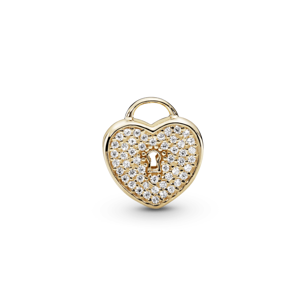 Charm de oro candado en forma de corazón con pavé 