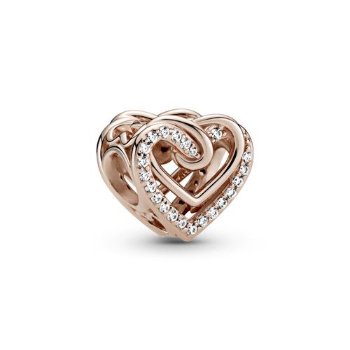 Charm Corazones entrelazados resplandecientes Recubrimiento en Oro Rosa de 14k