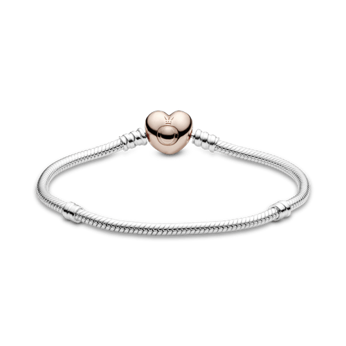 Brazalete Pandora Moments cadena de serpiente con broche de corazón en Recubrimiento en Oro Rosa de 14k