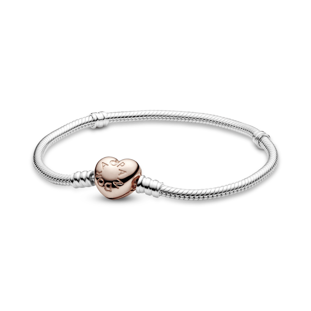 Brazalete Pandora Moments cadena de serpiente con broche corazón en Recubrimiento Oro Rosa 14k