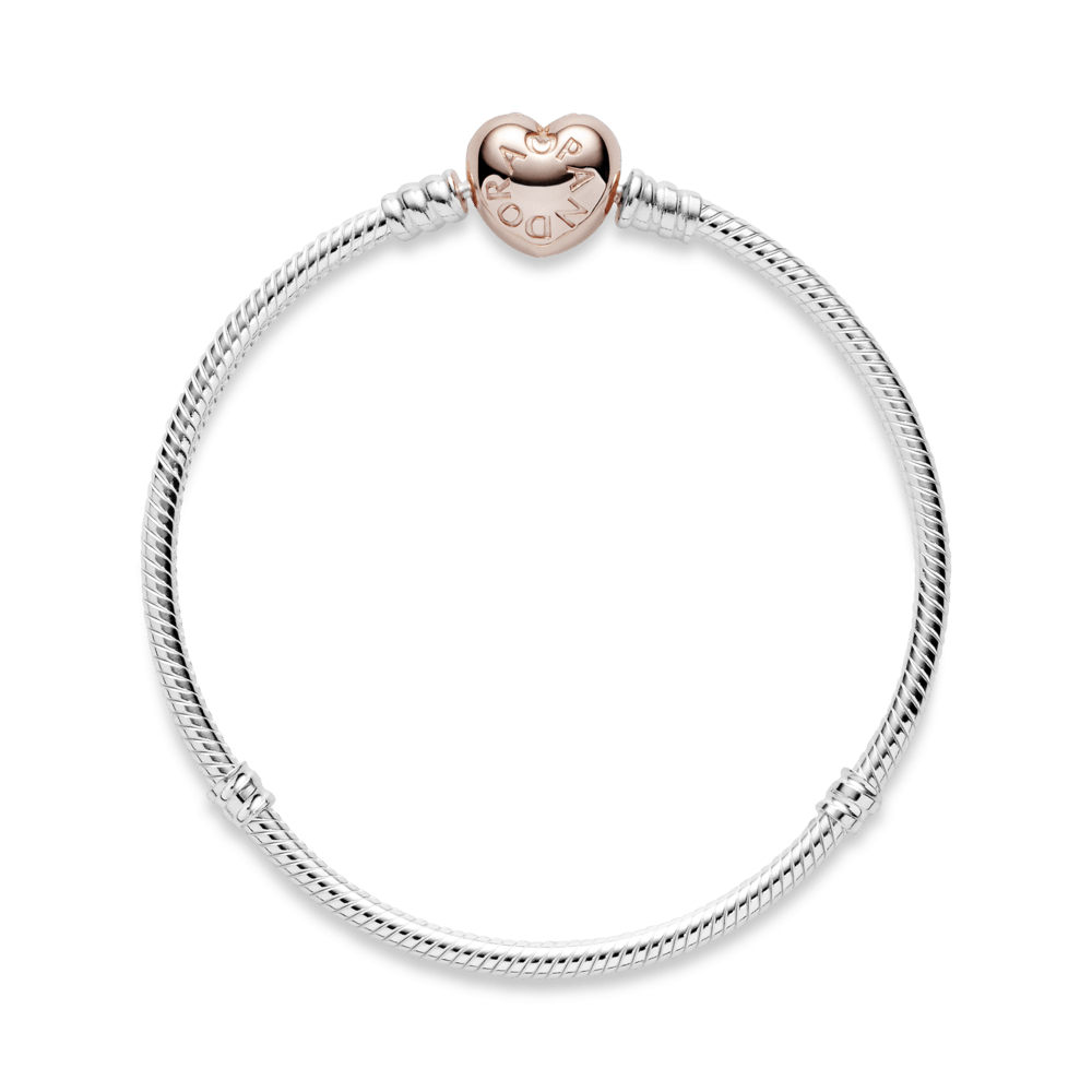 Brazalete Pandora Moments cadena de serpiente con broche corazón en Recubrimiento Oro Rosa 14k