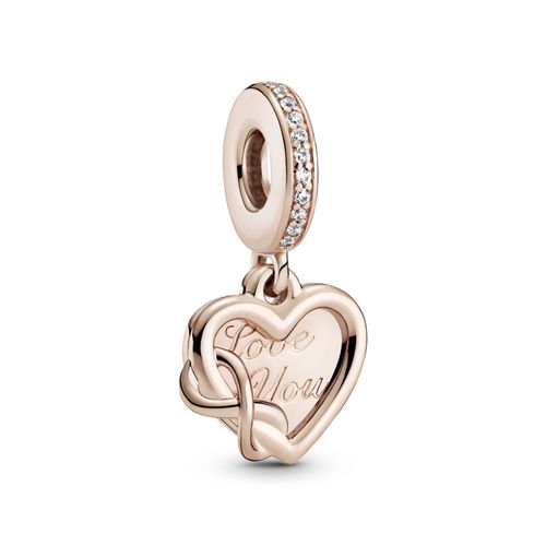 Charm Colgante Corazón Con Infinito Te Amo Recubrimiento en Oro Rosa de 14k