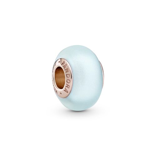 Charm De Cristal Murano Azul Mate Recubrimiento en Oro Rosa de 14k