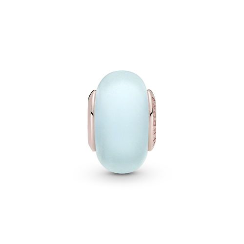 Charm De Cristal Murano Azul Mate Recubrimiento en Oro Rosa de 14k
