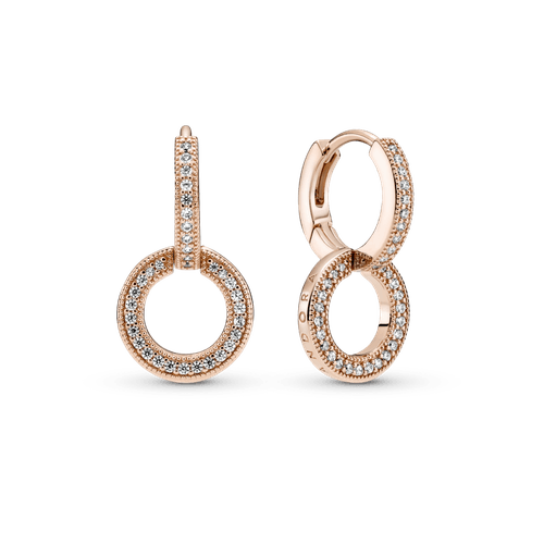 Aretes Doble Aro Resplandecientes Recubrimiento en Oro Rosa de 14k