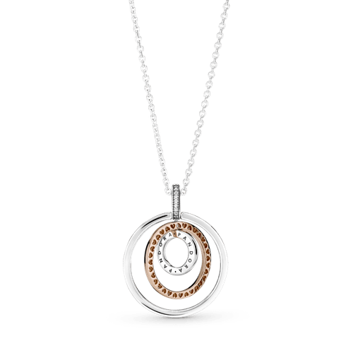 Collar Y Pendiente Círculos De Dos Tonos en Recubrimiento en Oro Rosa de 14k