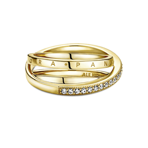 Anillo De Banda Triple Cruzado Con Pavé Recubrimiento en Oro de 14k