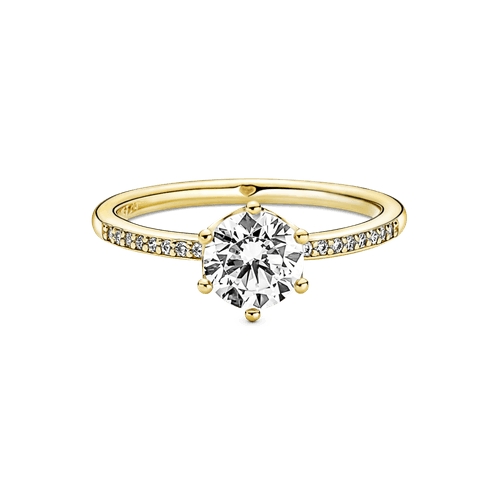 Anillo Solitario Corona Reluciente Transparente Recubrimiento en Oro de 14k