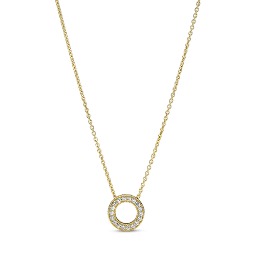 Collar Cadena Círculo De Pavé Con Logotipo Recubrimiento en Oro de 14k