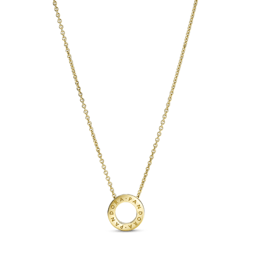 Collar Cadena Círculo De Pavé Con Logotipo Recubrimiento en Oro de 14k