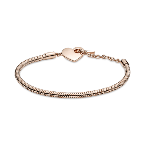 Brazalete Pandora Moments Cadena De Serpiente Con Un Recubrimiento En Oro Rosa De 14K Con Cierre En T Y Corazón