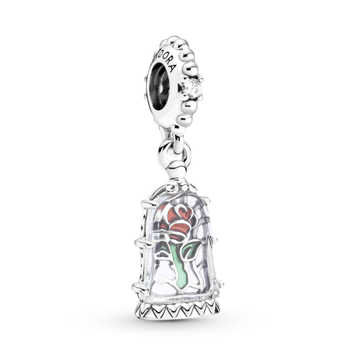 Charm Colgante En Plata De Ley Rosa Encantada De La Bella Y La Bestia De Disney