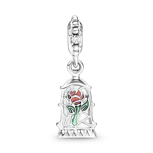Charm Colgante En Plata De Ley Rosa Encantada De La Bella Y La Bestia De Disney