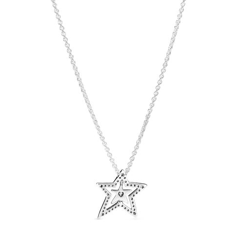 Collar En Plata De Ley Estrella Asimétrica En Pavé