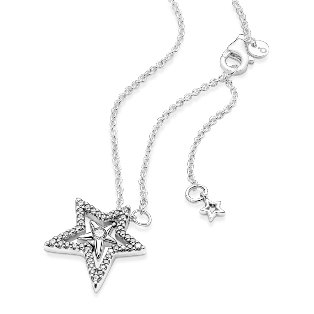 Collar En Plata De Ley Estrella Asimétrica En Pavé