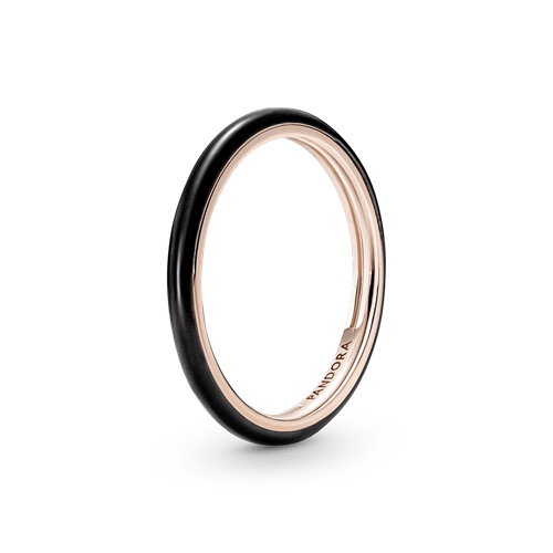 Anillo Con Esmalte Negro Pandora Me Recubrimiento En Oro Rosa 14k
