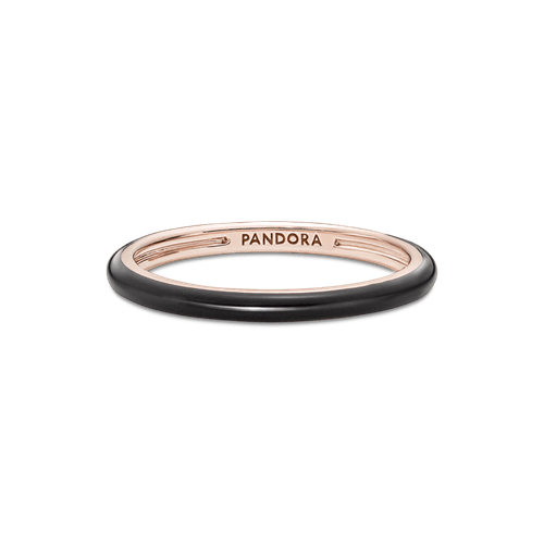 Anillo Con Esmalte Negro Pandora Me Recubrimiento En Oro Rosa 14k