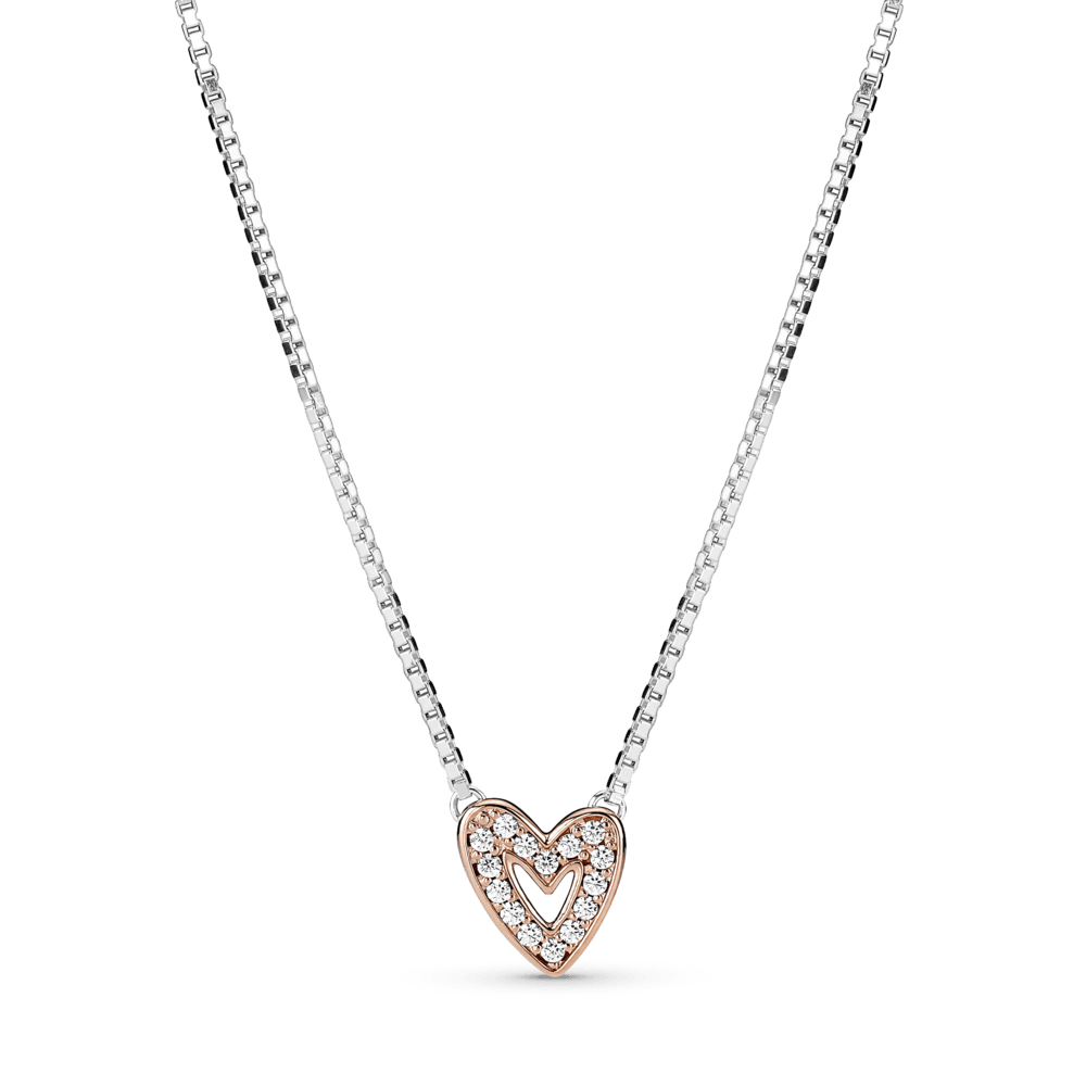 Collar Corazón De Diseño Libre Resplandeciente Recubrimiento En Oro Rosa 14k