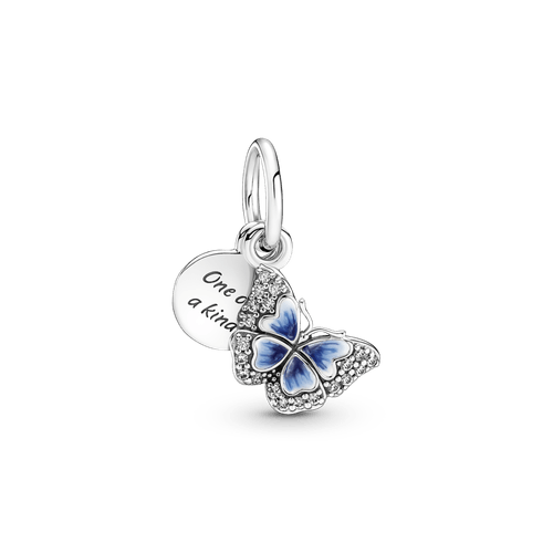 Charm Colgante Doble Mariposa Azul Y Frase