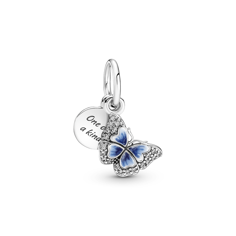 Charm Colgante Doble Mariposa Azul Y Frase