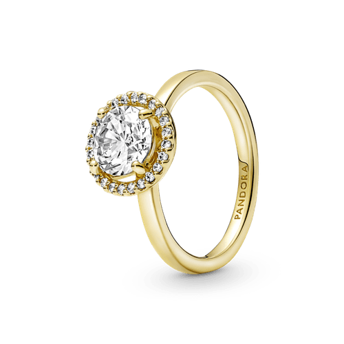 Anillo Halo Redondo Brillante Recubrimiento En Oro De 14K