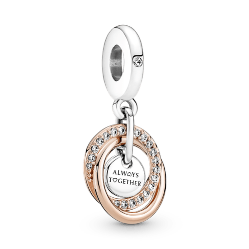 Charm Colgante Círculos Entrelazados Familia Por Siempre Recubrimiento En Oro Rosa De 14K