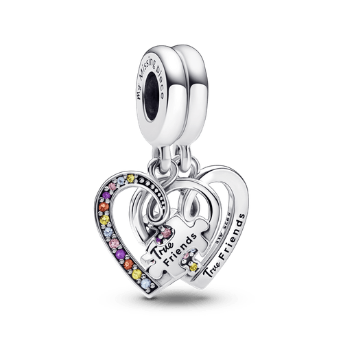 Charm colgante Corazones de Amistad separables con pieza de rompecabezas Pandora Plata Esterlina