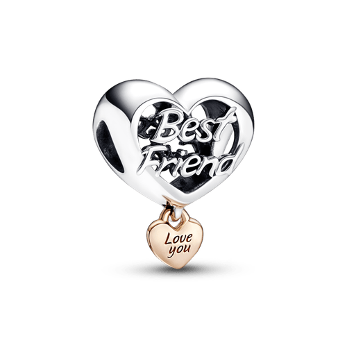 Charm Corazón te amo mejor amiga Recubrimiento en Oro Rosa de 14k | Pandora Plata Esterlina
