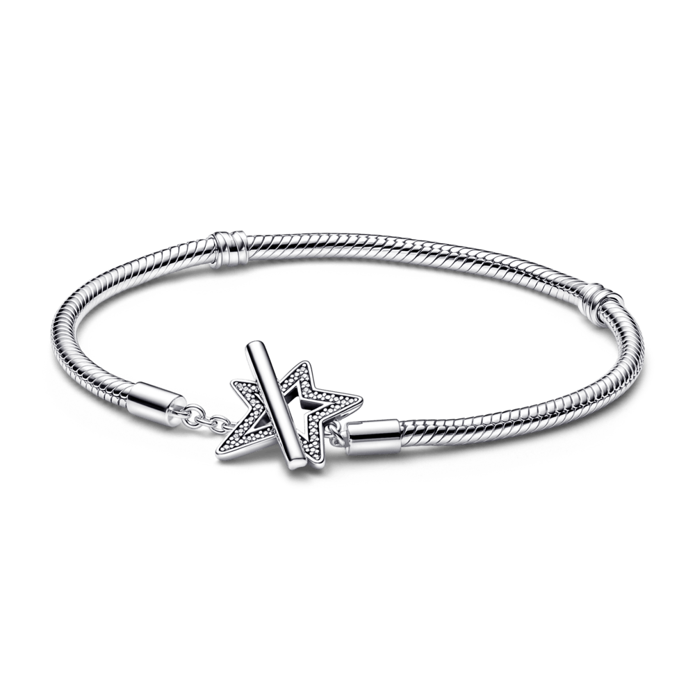 Brazalete cadena de serpiente Estrella asimétrica con barra T Pandora Moments