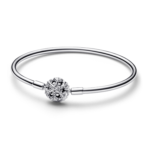 Brazalete rígido con broche Copo de nieve reluciente Pandora Moments Pandora Plata Esterlina