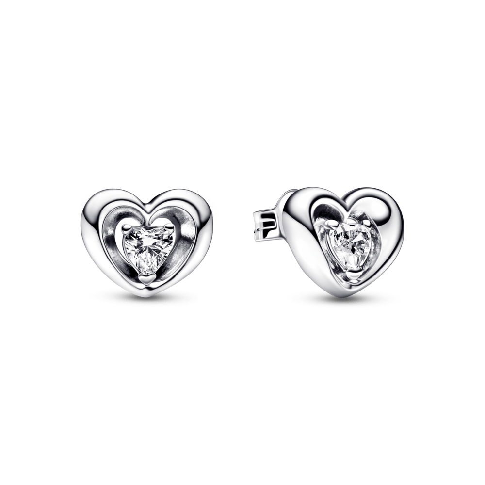 Aretes de botón Corazón radiante y piedra flotante