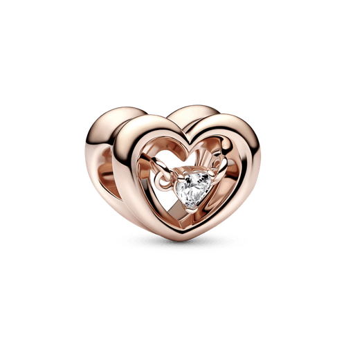Charm Corazón radiante y piedra flotante Recubrimiento de Oro Rosa de 14k
