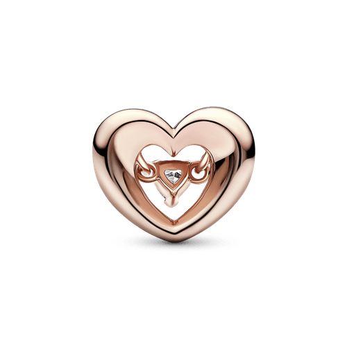 Charm Corazón radiante y piedra flotante Recubrimiento de Oro Rosa de 14k