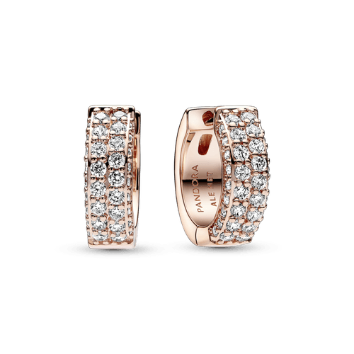 Aretes de aro Hilera de pavé doble Pandora Timeless Recubrimiento en Oro Rosa de 14k