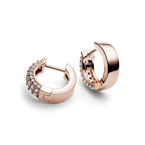 Aretes de aro Hilera de pavé doble Pandora Timeless Recubrimiento en Oro Rosa de 14k