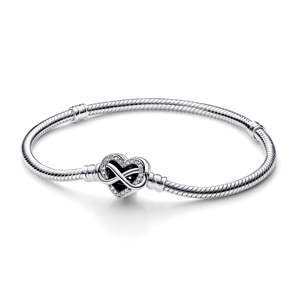 Brazalete cadena de serpiente Pandora Moments con broche Corazón infinito centelleante Plata Esterlina
